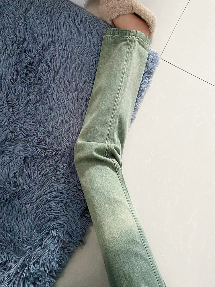 复古绿色牛仔裤女秋冬新款胖妹妹mm高腰显瘦阔腿长裤梨型身材裤子,淘宝优惠券,粉丝福利购,淘宝优惠卷