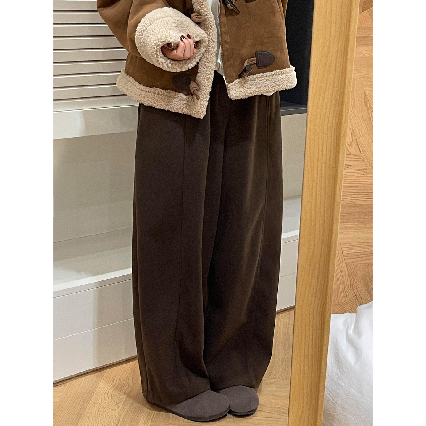 咖色毛呢阔腿裤女冬季加绒胖妹妹mm高腰遮胯显瘦梨型身材休闲裤子,淘宝优惠券,粉丝福利购,淘宝优惠卷