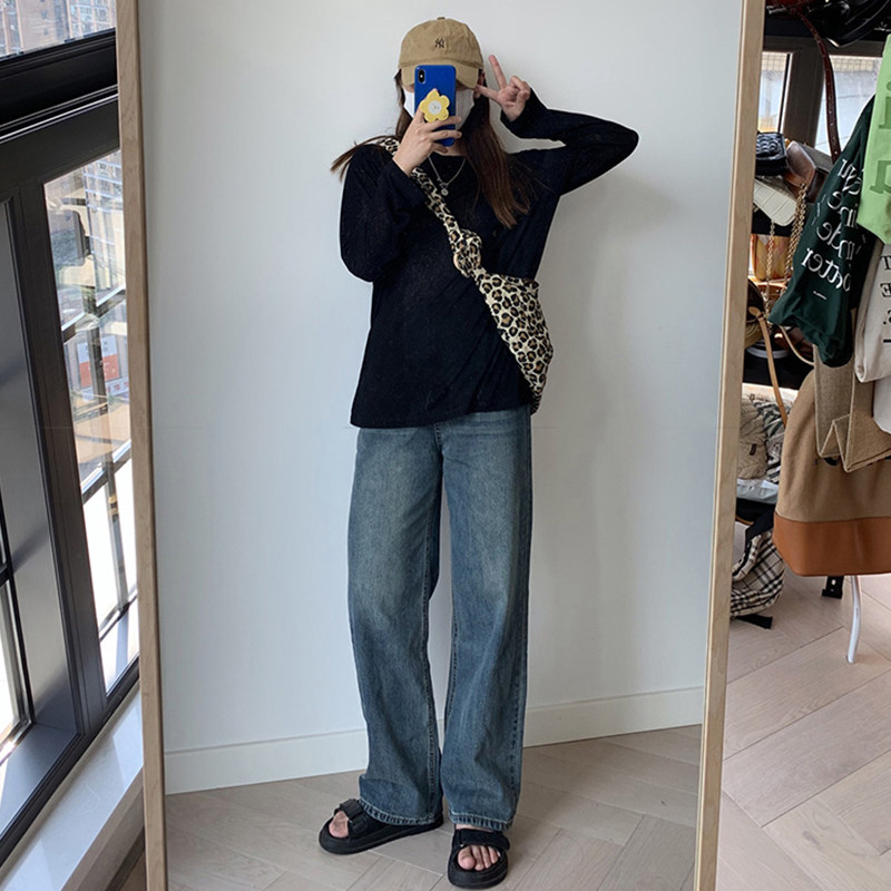 复古蓝直筒牛仔裤女秋冬大码胖妹妹mm高腰宽松显瘦梨型身材阔腿裤,淘宝优惠券,粉丝福利购,淘宝优惠卷