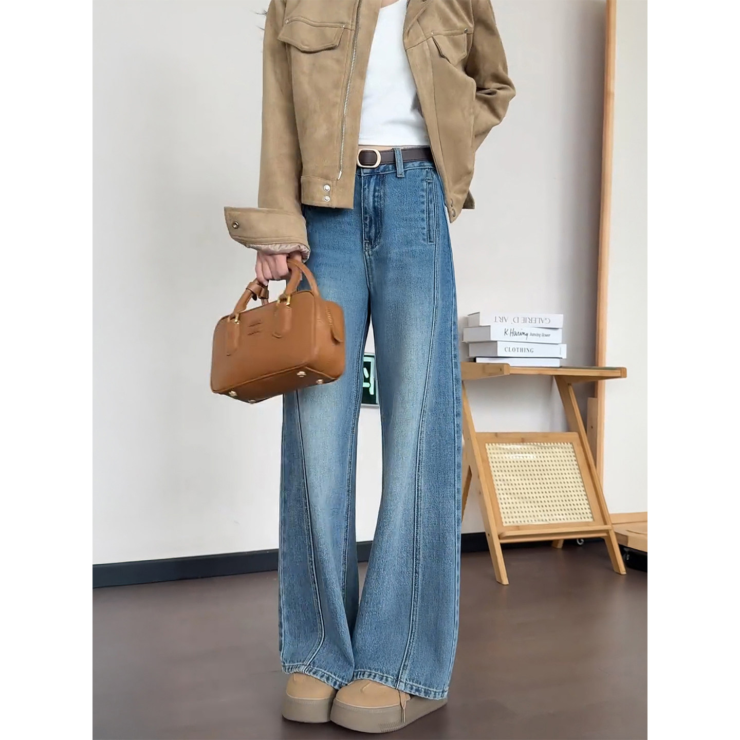 复古蓝直筒牛仔裤女秋冬新款胖妹妹mm高腰宽松显瘦直筒窄版阔腿裤,淘宝优惠券,粉丝福利购,淘宝优惠卷