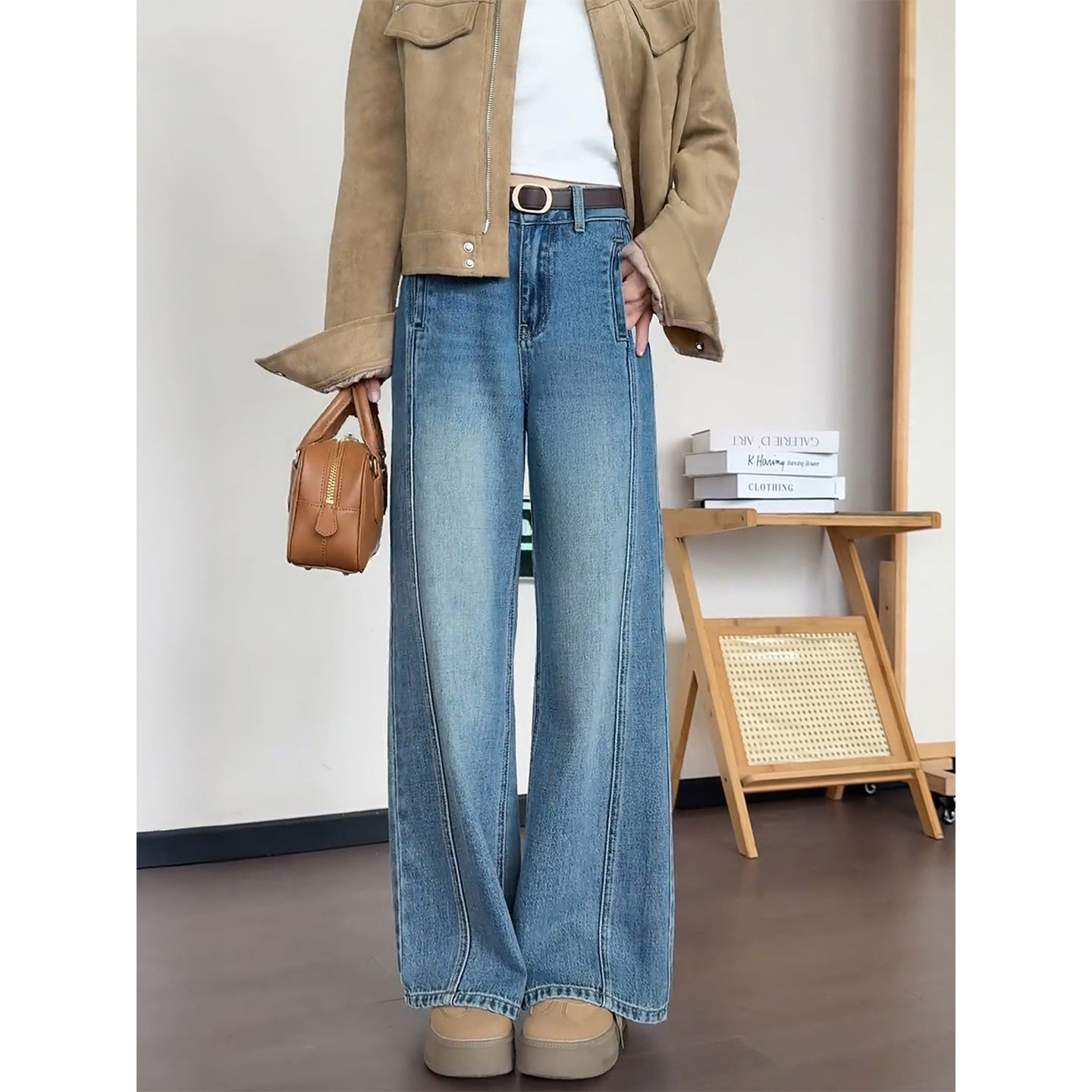 复古蓝直筒牛仔裤女秋冬新款胖妹妹mm高腰宽松显瘦直筒窄版阔腿裤,淘宝优惠券,粉丝福利购,淘宝优惠卷