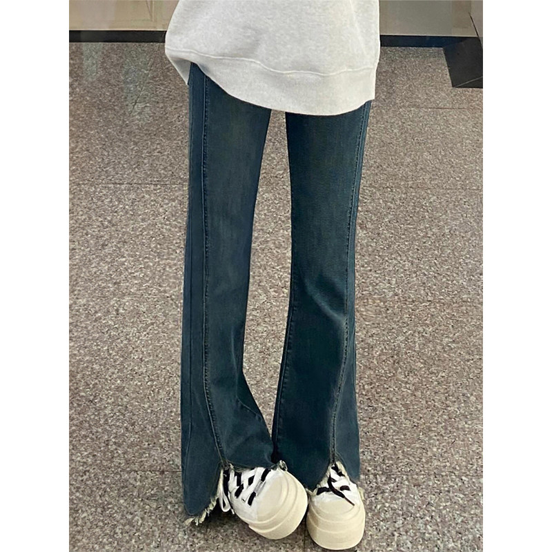 蓝灰色微喇牛仔裤女秋冬新款胖妹妹mm梨型身材高腰弹力显瘦直筒裤,淘宝优惠券,粉丝福利购,淘宝优惠卷