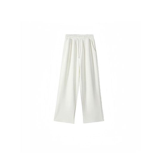 白色运动休闲裤女秋冬款胖妹妹mm高腰宽松显瘦梨型身材垂感阔腿裤