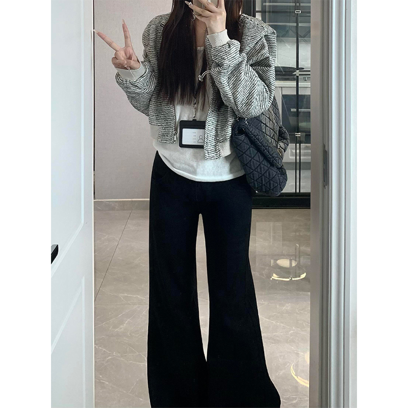 黑色微喇牛仔裤女秋冬加绒胖妹妹mm梨型身材高腰弹力显瘦马蹄裤子 - 图2