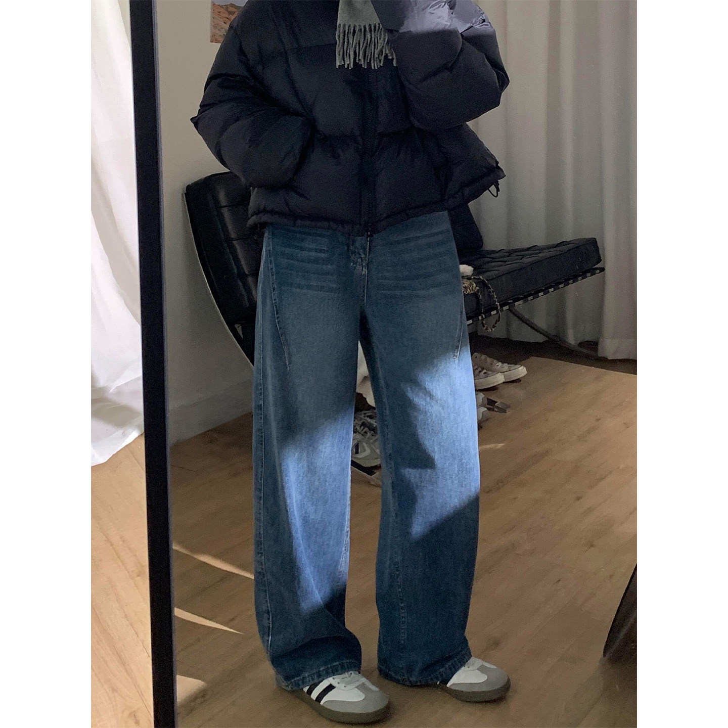 美式弯刀牛仔裤女秋冬加绒胖妹妹mm梨型身材高腰宽松显瘦阔腿长裤,淘宝优惠券,粉丝福利购,淘宝优惠卷