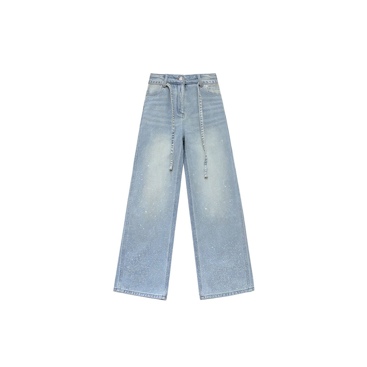 蓝色满天星烫钻直筒牛仔裤女冬季加绒加厚胖妹妹mm高腰显瘦阔腿裤,淘宝优惠券,粉丝福利购,淘宝优惠卷