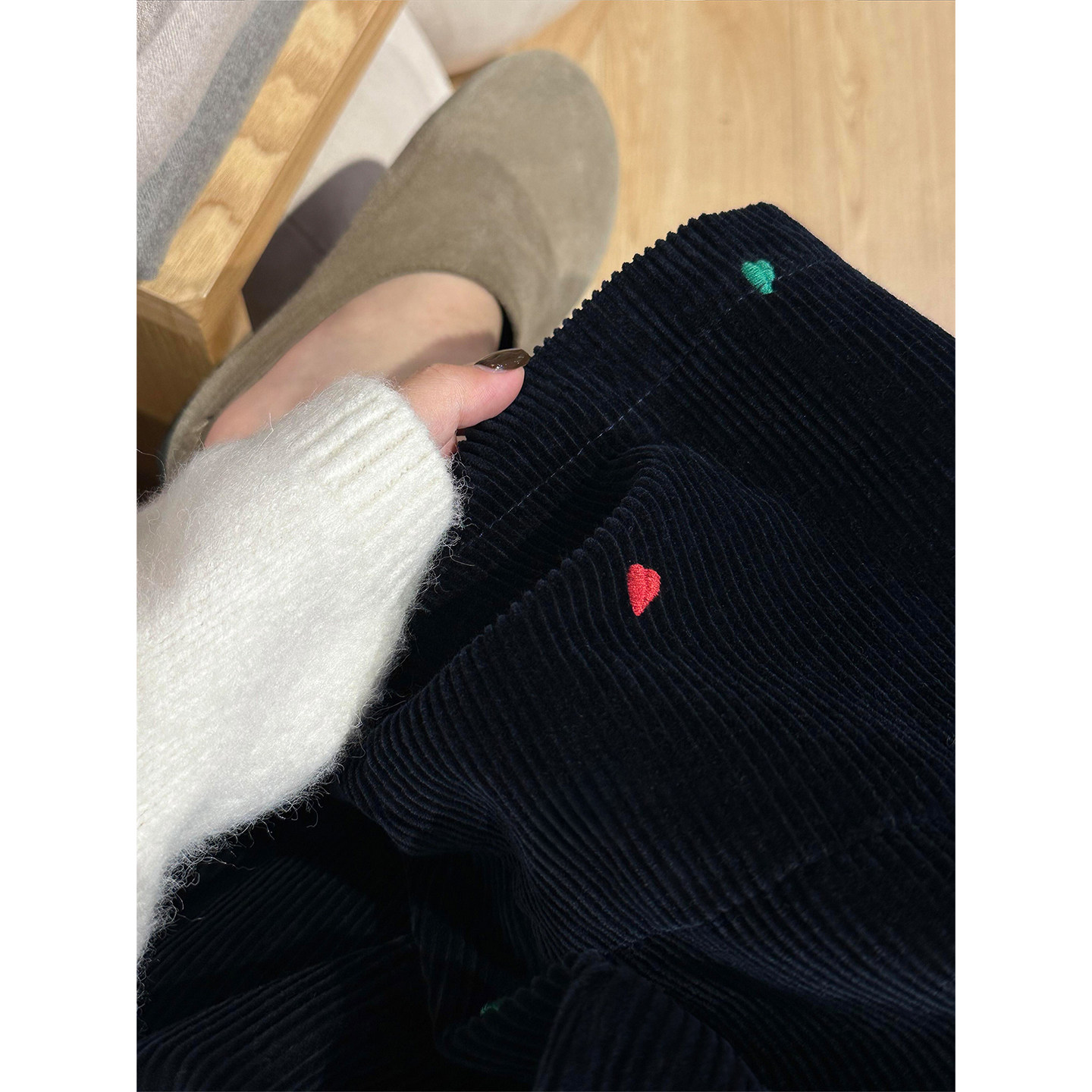 灯芯绒爱心刺绣阔腿裤女冬季新款胖妹妹mm高腰宽松显瘦九分休闲裤,淘宝优惠券,粉丝福利购,淘宝优惠卷