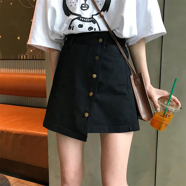 Big Size women's black short skirt A -line big sister mm loose high waist thin skirt pear -shaped skirt