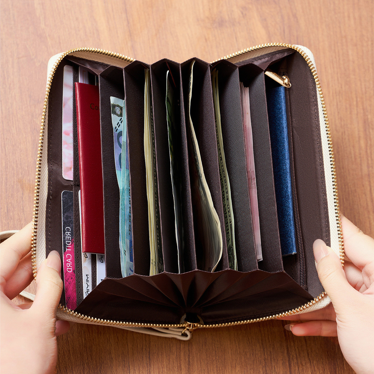 米印女士风琴长款钱包时尚新款多功能复古大容量女士钱夹手拿包,淘宝优惠券,粉丝福利购,淘宝优惠卷