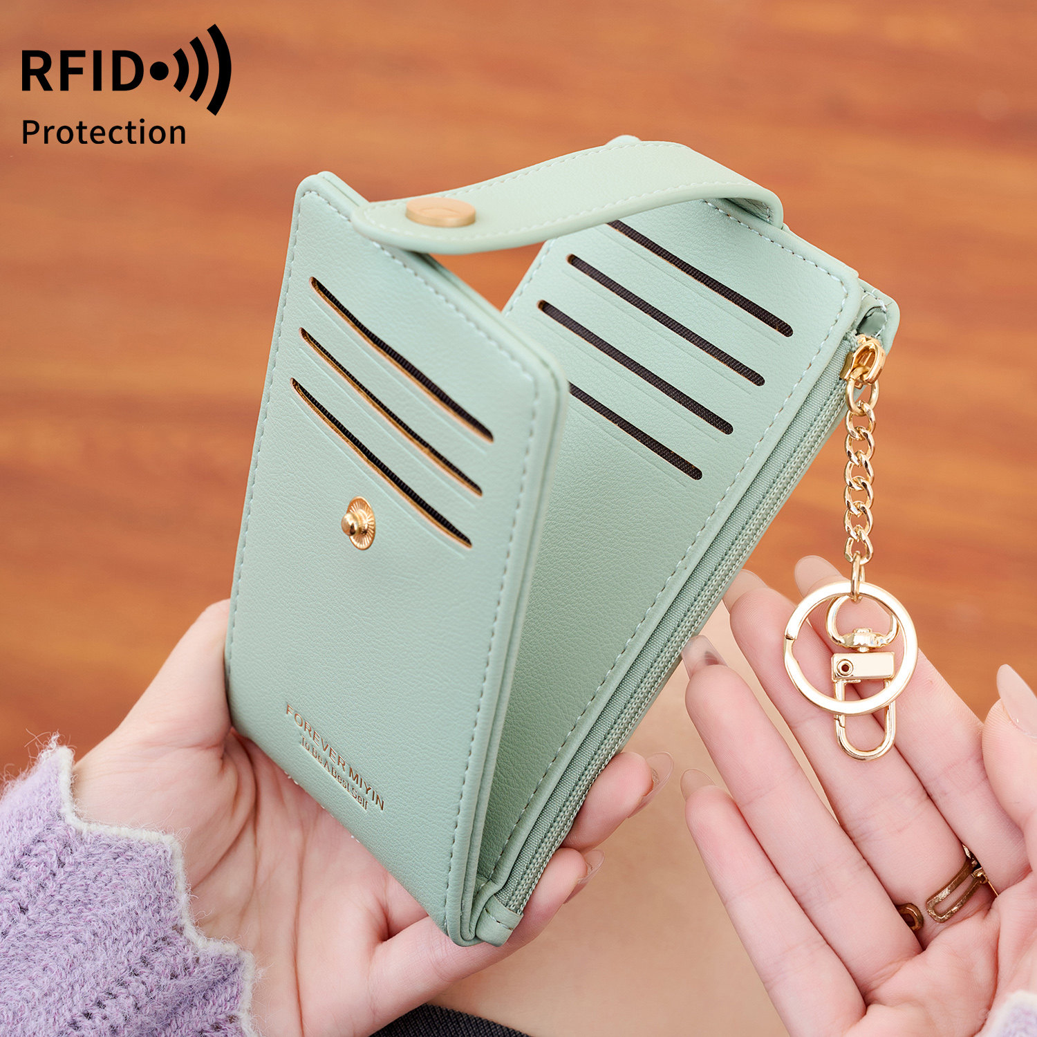 米印RFID防盗刷折叠女士短钱包新款多功能纯色简约卡包零钱包,淘宝优惠券,粉丝福利购,淘宝优惠卷