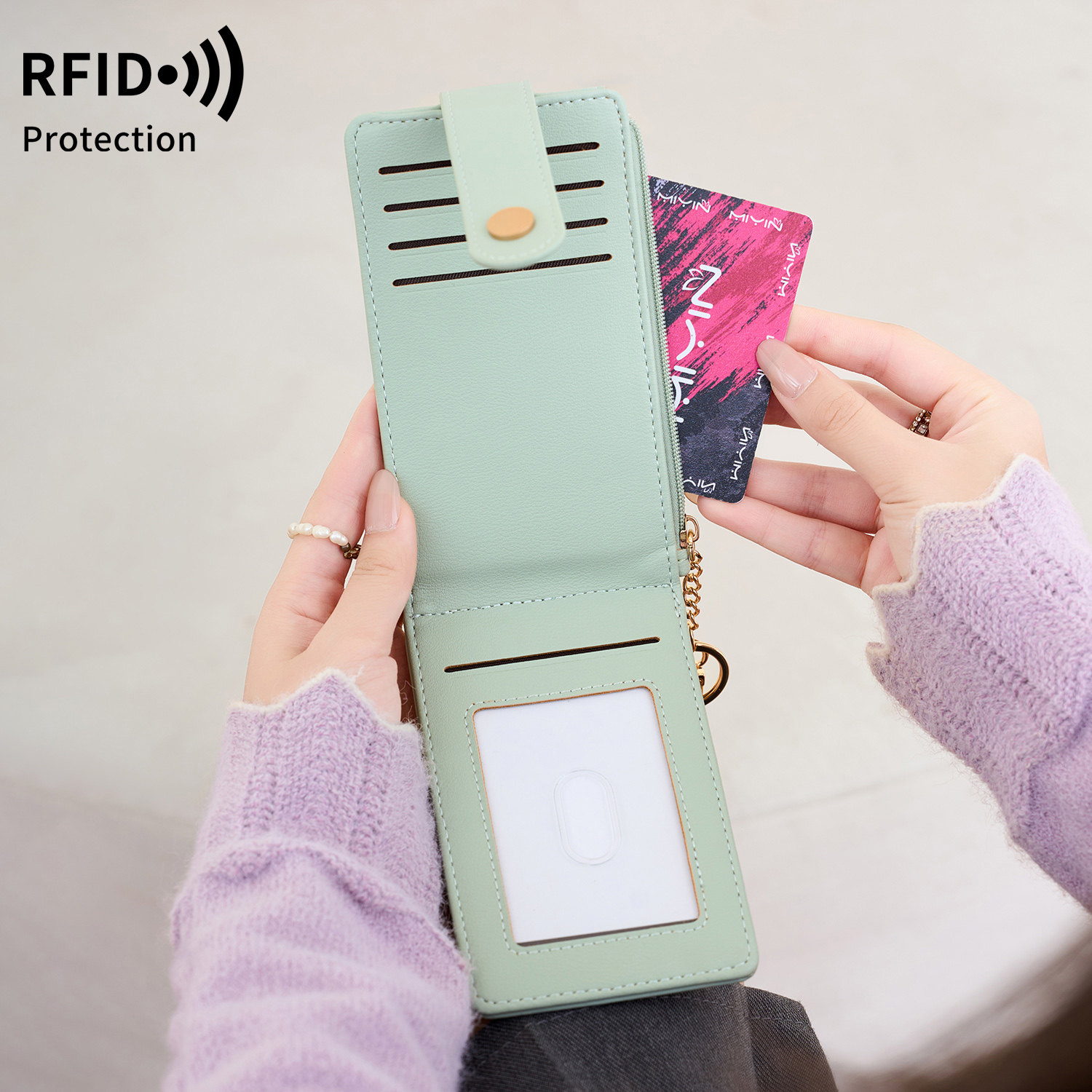 米印RFID防盗刷折叠女士短钱包新款多功能纯色简约卡包零钱包,淘宝优惠券,粉丝福利购,淘宝优惠卷