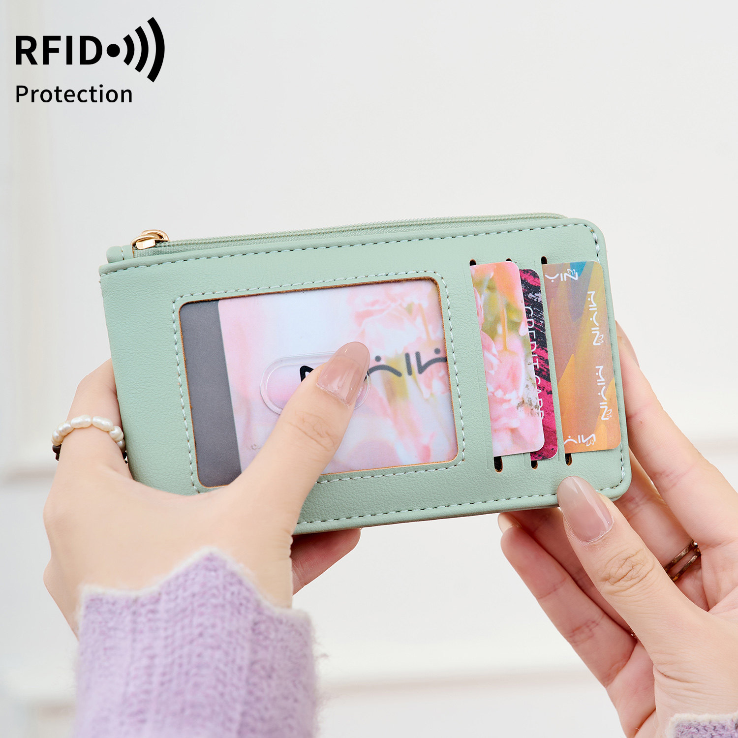 米印RFID防盗刷折叠女士短钱包新款多功能纯色简约卡包零钱包,淘宝优惠券,粉丝福利购,淘宝优惠卷