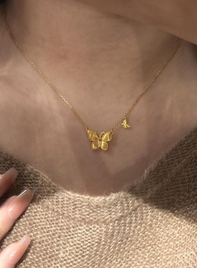蝴蝶项链女中古金色拉丝珠边