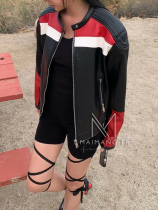 South Korea Womens Dress 2024 Early Spring Collision Color Splicing Super Cool With Type European And European Fan Car Jacket Short Fur Coat Jacket