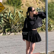 South Korea Womens Dress 2024 Early Spring Badge Splicing Personality Handsome with Loose Long Sleeve Short Shirt