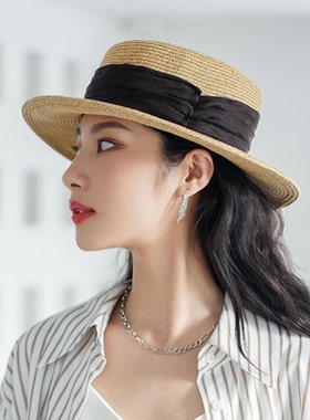 法式复古平顶草帽女夏季遮阳