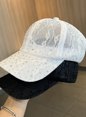 蕾丝水钻空顶棒球帽夏季薄款