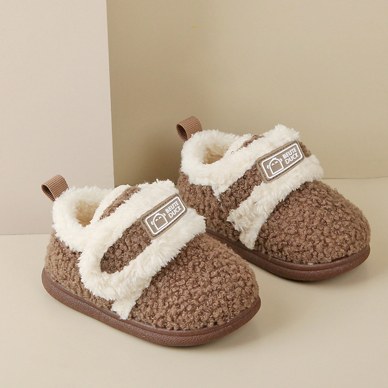 加绒包跟棉拖鞋男童女童保暖毛绒拖鞋冬季魔术贴防滑居家亲子拖鞋,淘宝优惠券,粉丝福利购,淘宝优惠卷