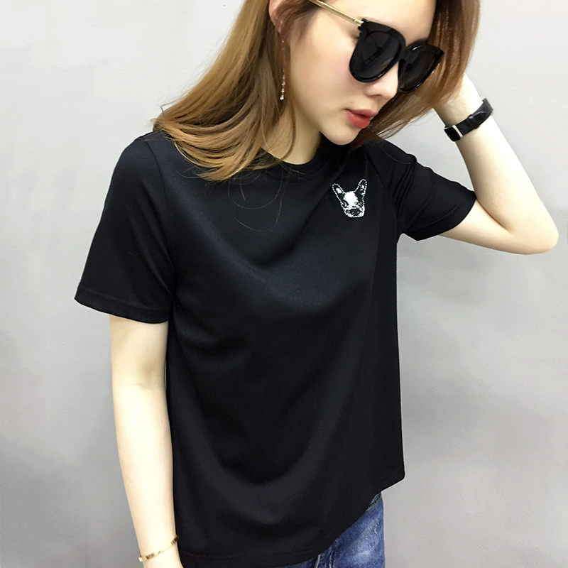 欧洲站夏装女2022新款欧货潮韩范刺绣纯白色t恤女短袖夏棉体恤衫