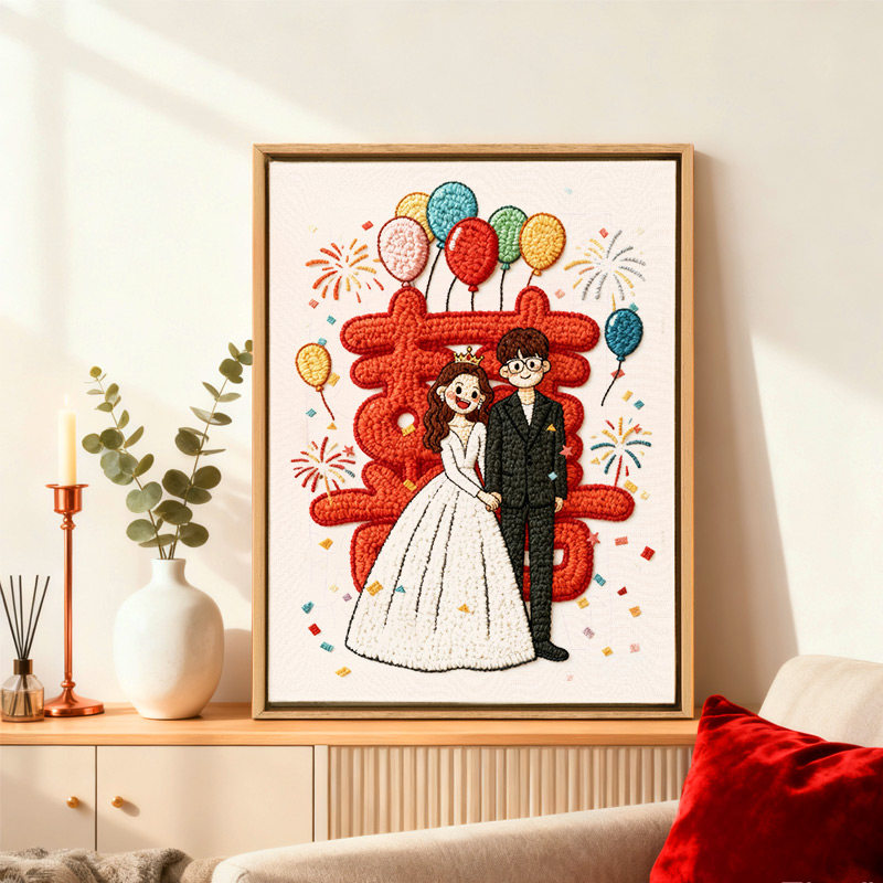 喜字戳戳绣手工DIY材料包初学者制作可摆可挂相框画新婚结婚礼物,淘宝优惠券,粉丝福利购,淘宝优惠卷