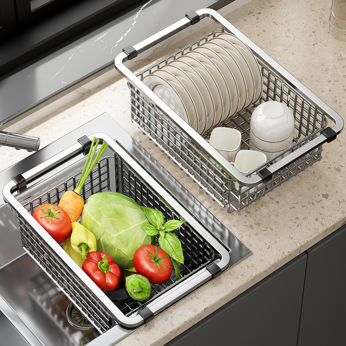 304不锈钢水槽沥水篮厨房家用洗菜盆洗碗槽水池碗碟滤水收纳架子,淘宝优惠券,粉丝福利购,淘宝优惠卷