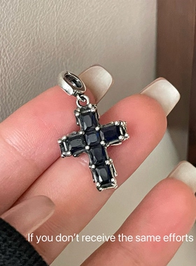 S925纯银双面十字花锆石十字架吊坠复古个性百搭潮流款小众设计