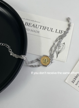 S925纯银古币女皇牌双层手链