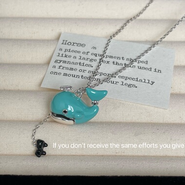 S925纯银滴油海豚流苏吊坠项链毛衣链海洋系列项链小众设计甜美