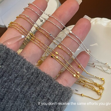 S925纯银满天星间珠叠戴项链女复古韩国小众设计高级感爆款锁骨链