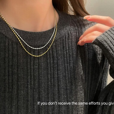 S925纯银时髦韩版橄榄珠圆珠拼接设计项链INS风博主穿搭时髦脖链