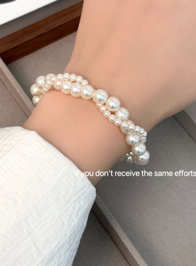 施家强光正圆双层珍珠手链项链