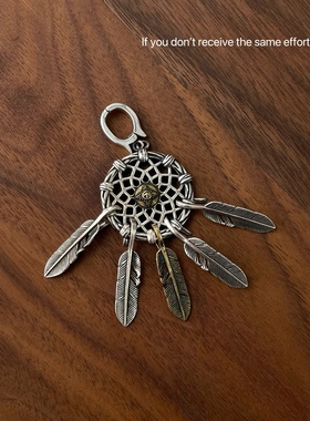 S925纯银重工复古圆牌老鹰羽毛捕梦网吊坠时尚百搭高级款小众设计