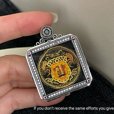 S925纯银黑色扎基拉姆佛方牌吊坠项链藏式复古时尚重工高级感