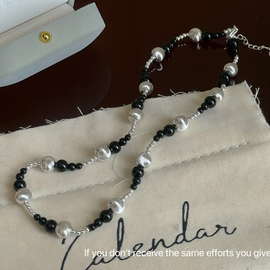 s925银超闪拉丝猫眼银珠黑玛瑙渐变项链小众极简风格日常通勤百搭