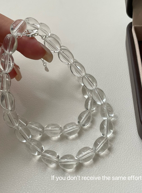 S925纯银透明珠玻璃白水晶项链女轻奢小众高级感串珠颈链choker