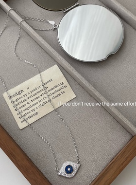 S925纯银韩版精美锁骨链蓝色恶魔之眼魔眼微镶项链简约个性