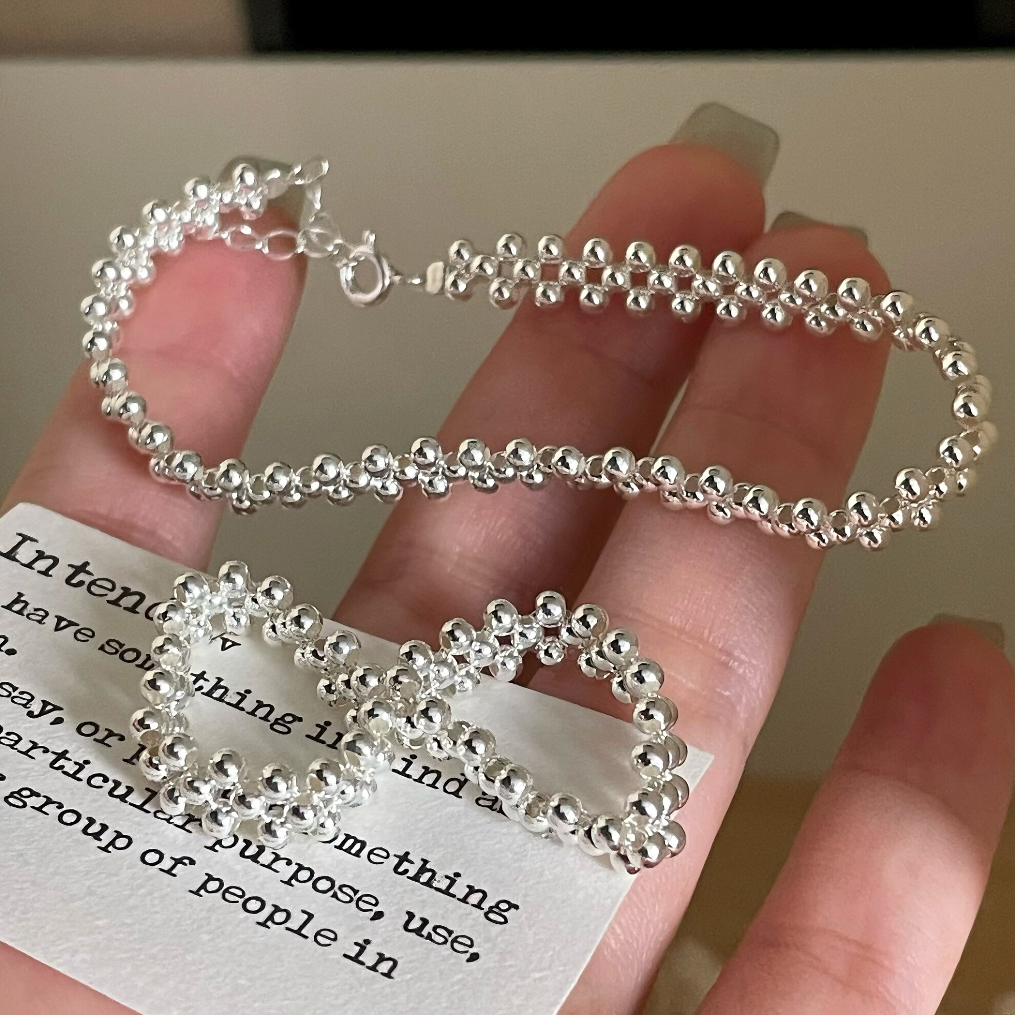 S925 sterling silver silver bead braided ring Korean style minimalist style high-end temperament versatile exquisite niche design
