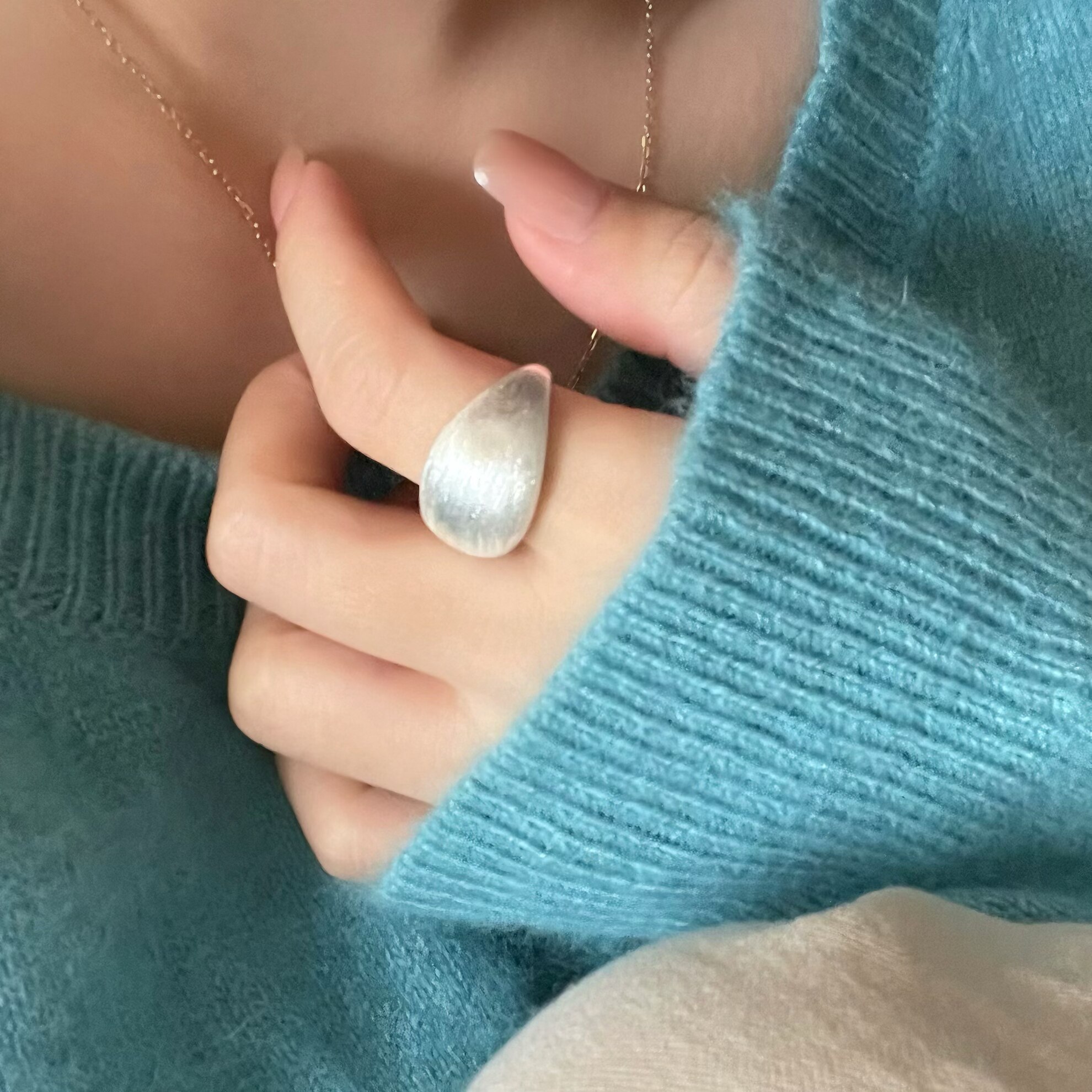 S925 sterling silver matte brushed bread ring, light luxury and high-end stacking index finger ring, niche design, exaggerated