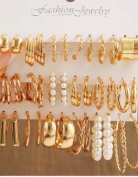 Gold Color Pearl Hoop Earrings Set Metal Dangle Earrings Vin