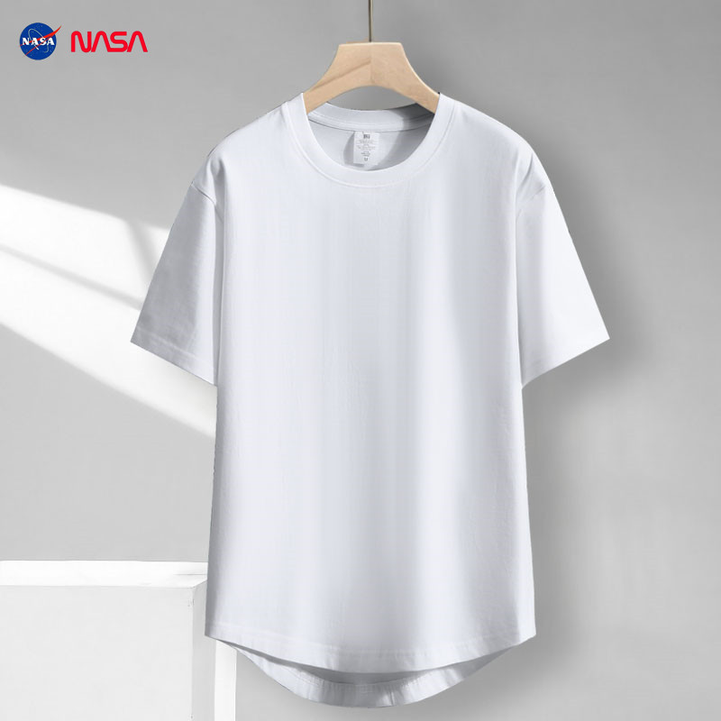 NASA美系260G重磅短袖t恤男夏季纯棉宽松原创半袖纯色白色打底衫 - 图0