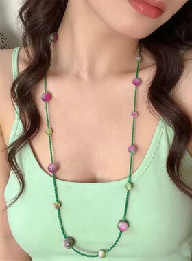 新中式绿色串珠项链叠戴锁骨链女