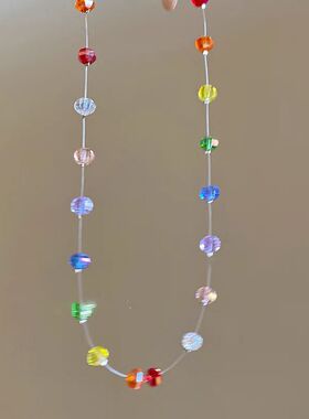 日韩彩色多巴胺串珠项链女