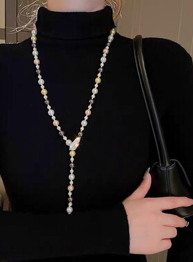 合金材质长款珍珠项链女