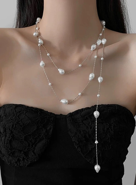 仿珍珠材质叠戴多层项链女