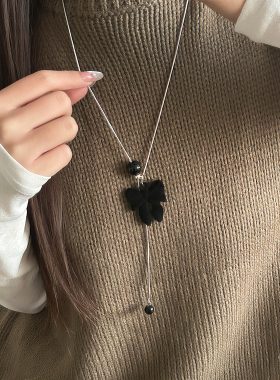 丝绒蝴蝶结虎眼石流苏抽拉毛衣链