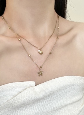 2025新款海星贝壳吊坠钛钢项链