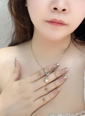 unbeaten时尚珍珠绳结项链女钛钢