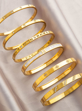 小众轻奢金色简约钛钢锆石手镯