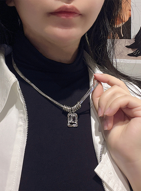 unbeaten锆石双层叠戴项链女钛钢