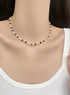 unbeaten复古串珠虎眼石项链女